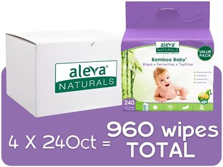 Aleva Naturals במבוק במגבונים לתינוק | טבעי | אורגני | Hypoallergenic | ידידותי לעור רגיש | מתכלה | חוץ-חוץ | Ultra-Soft